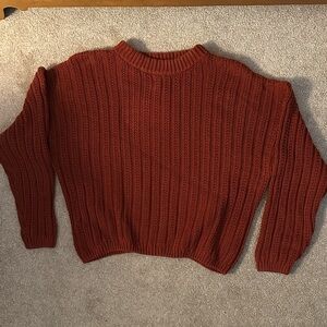 Ribbed Crewneck Women's Sweater - Rust
